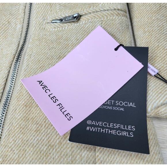 Avec Les Filles Twill Moto Jacket Camel Tan Beige Zipper Coat Mid Weight XL - Picture 11 of 12